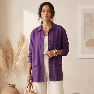 Anna and Frank Grape Purple Silk Wool Shirt Jacket Shacket Boho Minimalist Small